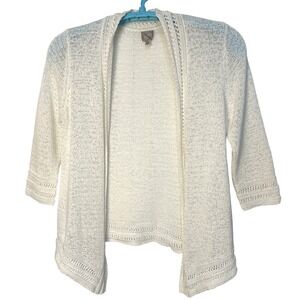 Chicos Open Front Knit Cardigan Women Crochet Trim Coastal Grandma Soft White L
